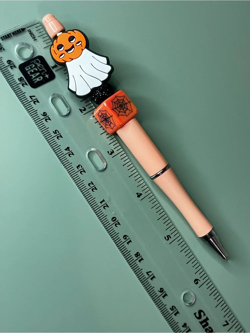 Halloween Pumpkin Ghost with Spiderweb Cube Handmade Beaded Pen